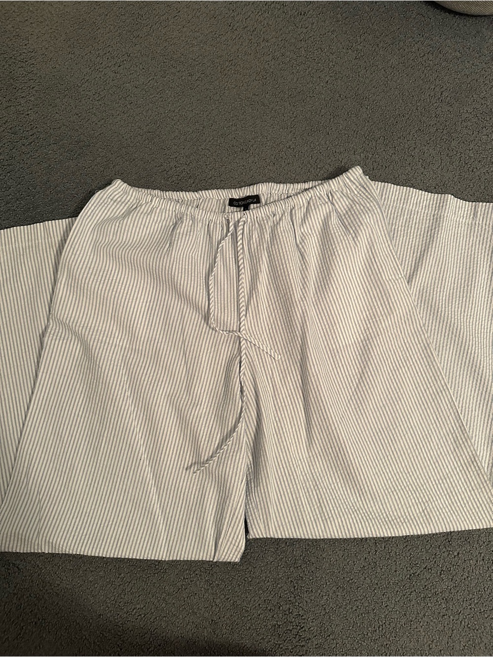 Coastal White and Light Blue Striped Wide-Leg Pants